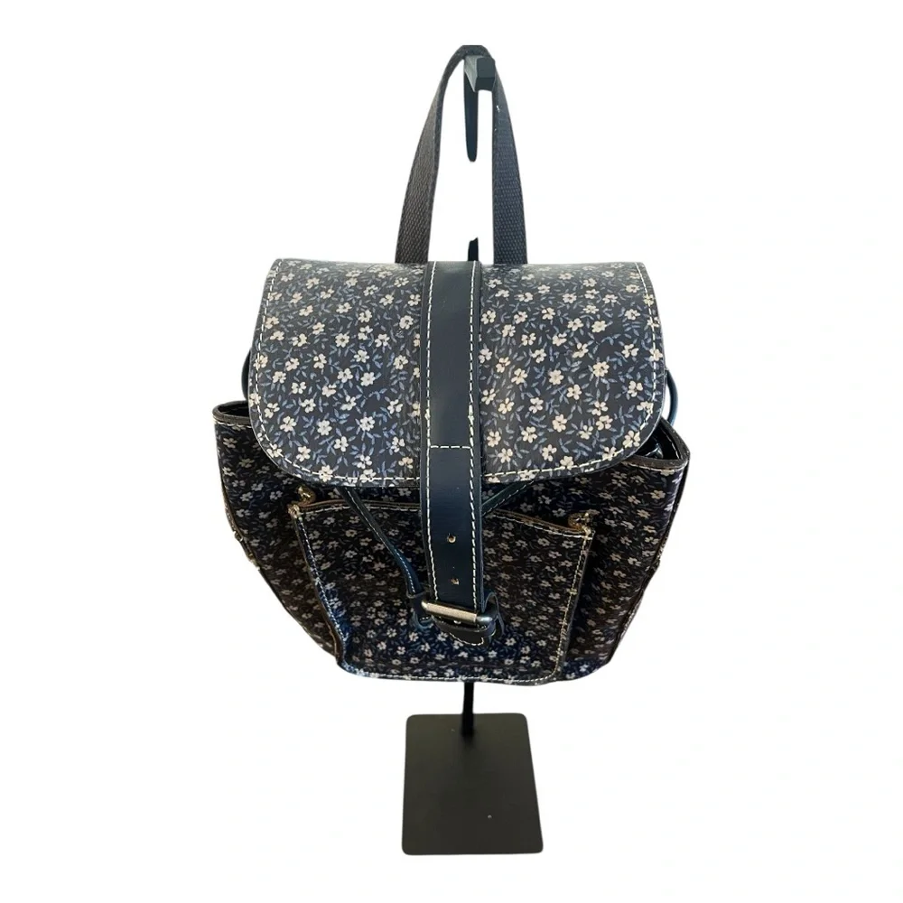 Patricia Nash Denim Daisies Leather Dark Blue Floral Mini Backpack - Picture 3 of 8